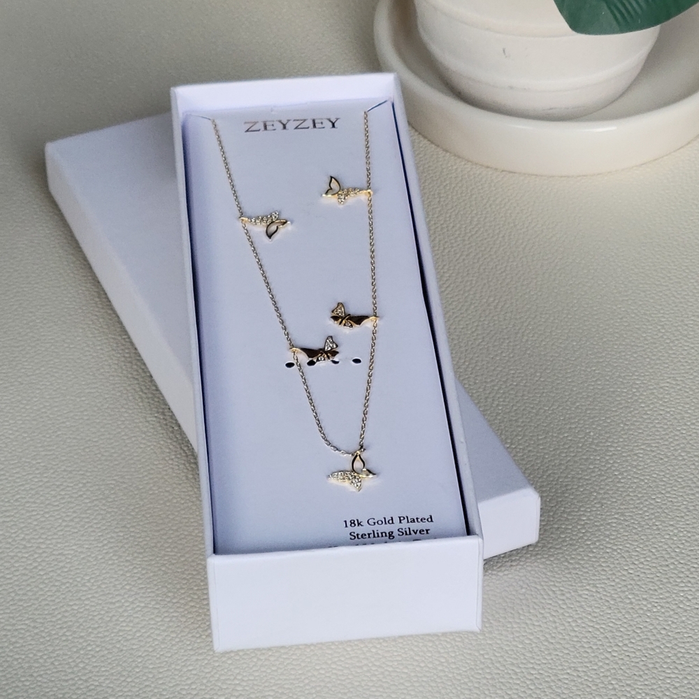 ZEYZEY 18k gold plated sterling silver butterfly necklace 16" + 2" - Picture 6 of 8